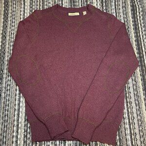 GH BASS & CO MEN'S PULLOVER ELBOW PAD CREW NECK SWEATER COTTON BLEND (Maroon, S)